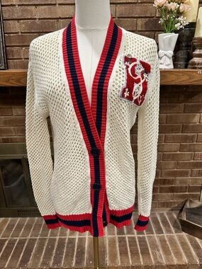 Gigi Hadid x Tommy Hilfiger Open Mesh Knit Varsity Patch Cardigan XS